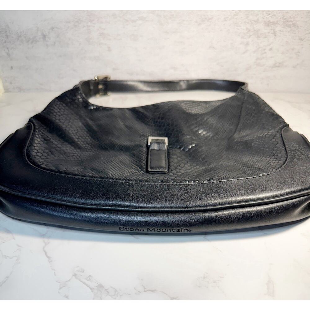 Vintage Stone Mountain Black Leather Embossed with Faux Snake Skin Satchel
